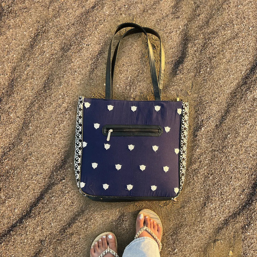 Embroidery Tote Bag - Blue
