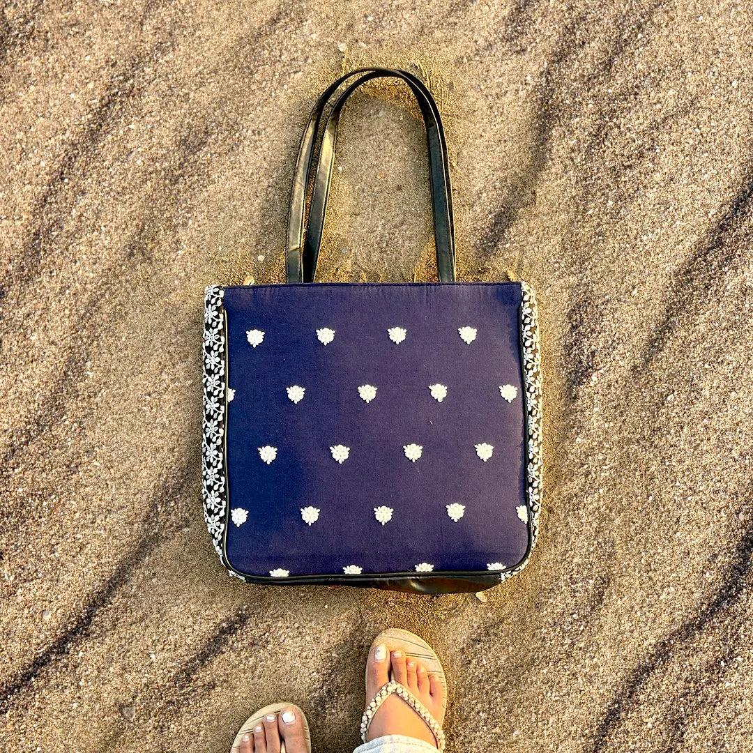 Embroidery Tote Bag - Blue