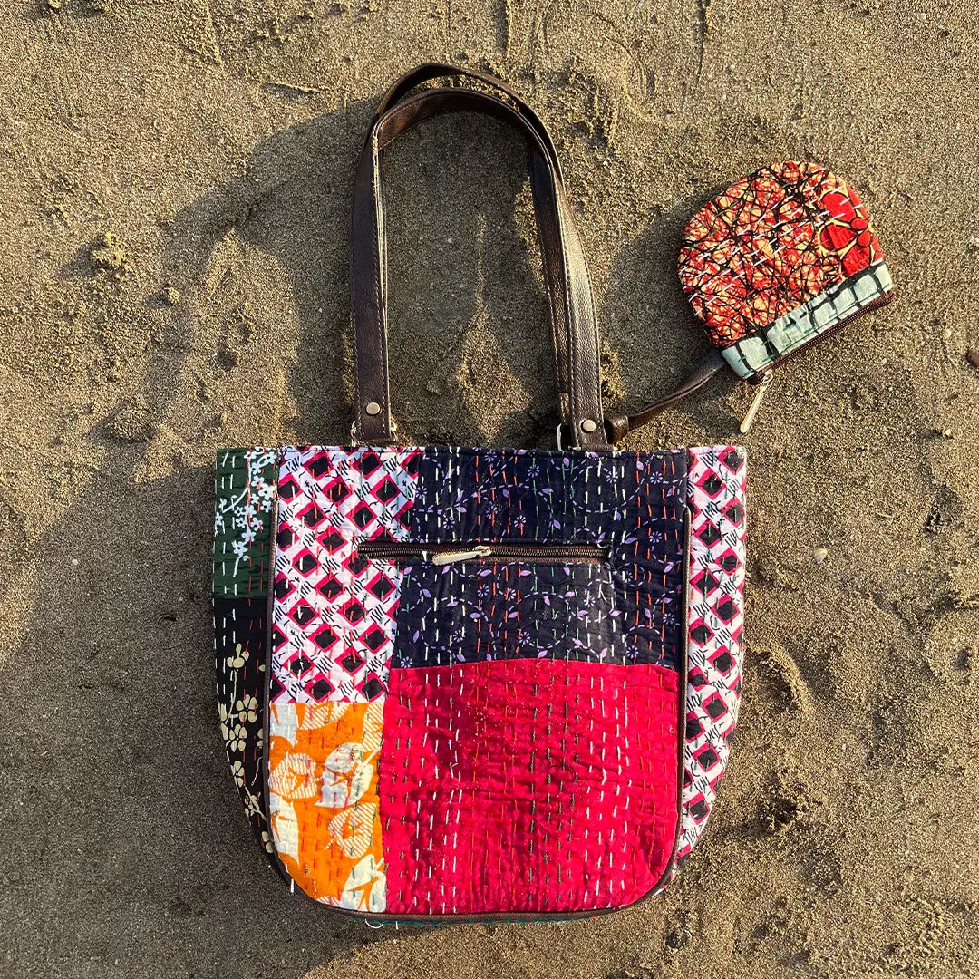 Floral Embroidered Katha Tote Bag