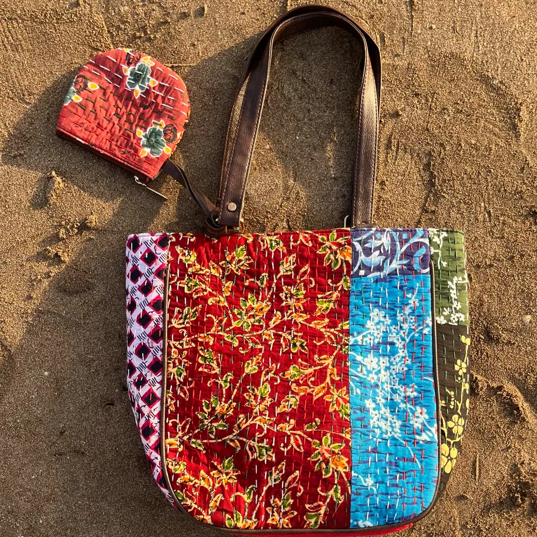Floral Embroidered Katha Tote Bag