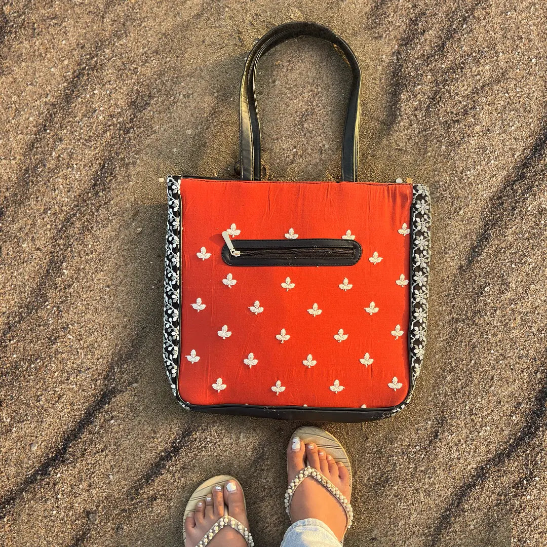 Embroidery Tote Bag - Orange