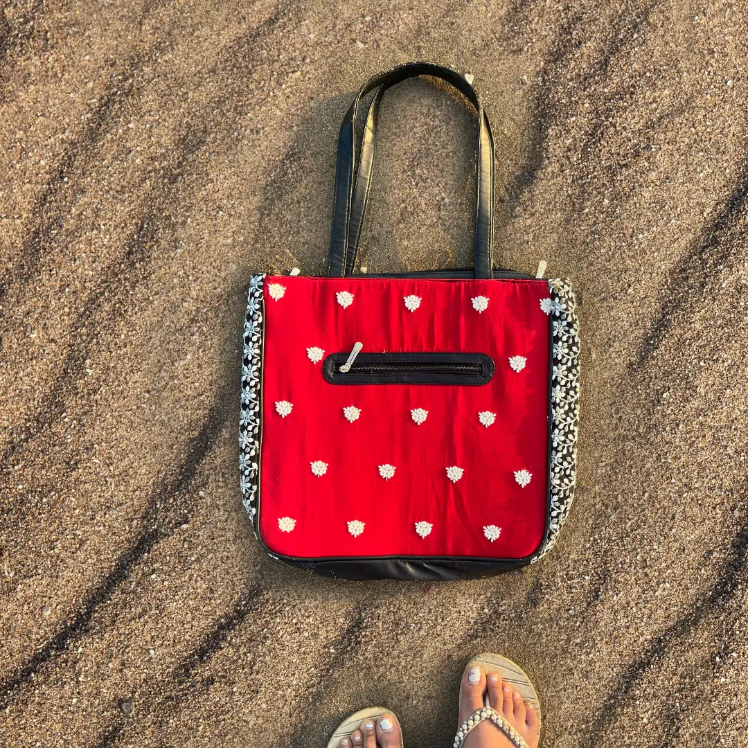 Embroidery Tote Bag - Red
