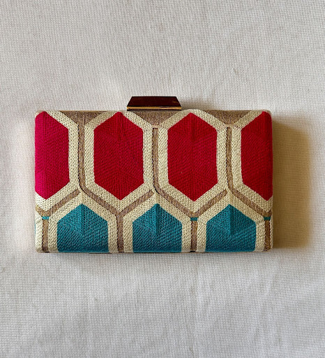 Silk clutch frame bag / HoneycombSilk/ Pastel Mystic