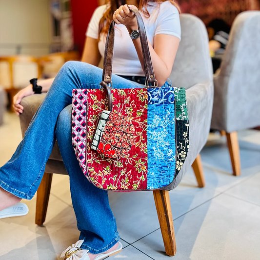 Floral Embroidered Katha Tote Bag