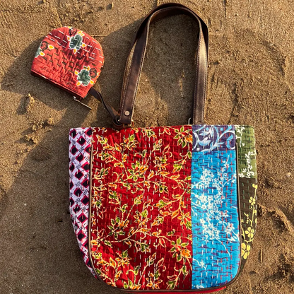 Floral Embroidered Katha Tote Bag
