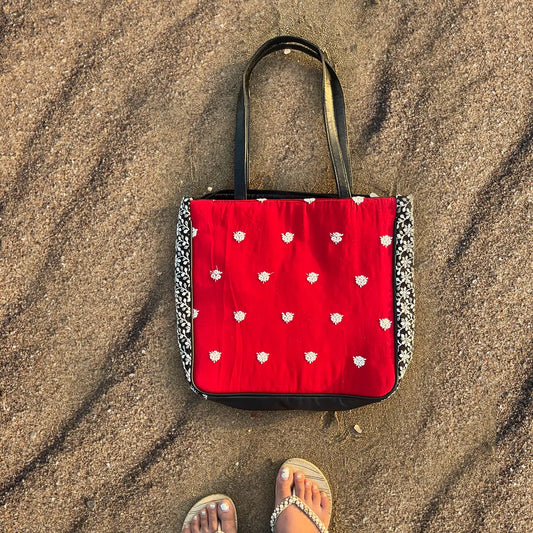 Embroidery Tote Bag - Red